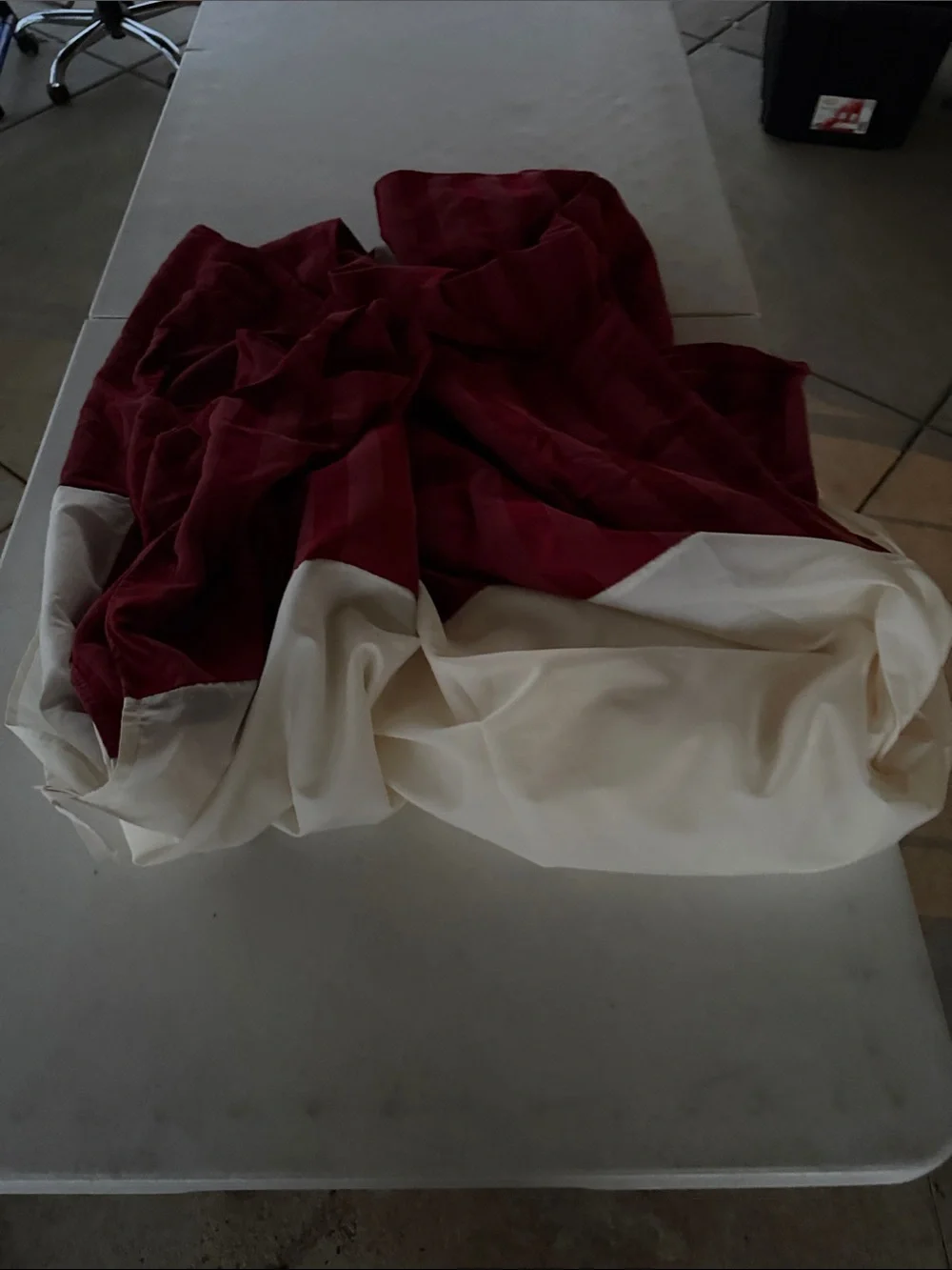 Two-Tone Burgundy and Cream Bed Skirt